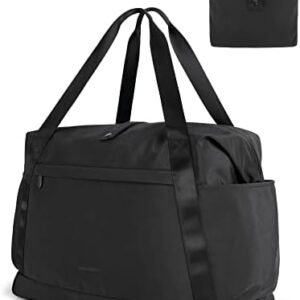 BAGSMART Foldable Travel Duffle Bag, 30.6L Large Carry On Tote Bag Gym Sports Bag for Women, Weekender Overnight Bag for Travel Essentials & Daily Necessities(Black)