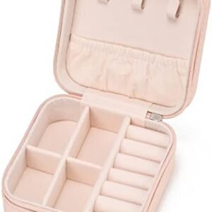 Mini Jewelry Travel Case,Small Jewelry Box,Traveling Jewelry Organizer,Portable Jewellery Storage Holder for Rings Earrings Necklace Bracelet Bangle,Gifts for Girls Women(Pink - 1 pack)
