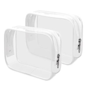 Wedama TSA Approved Toiletry Bag, Cosmetic Bags 2 Pack with Zipper Carry on Airline Airport Travel Accessories, PVC Makeup Bags for Travel, Quart Size Travel Bags for Men and Women-White
