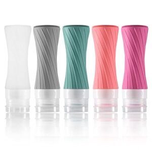 INNERNEED Leakproof Silicone Travel Bottles TSA Airline Carry-On Approved Refillable Portable Liquid Containers for Shampoo, Conditioner, Lotion, Toiletries (3oz, Pack of 5)