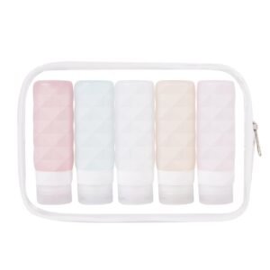 Travel Bottles for Toiletries,3oz Tsa Approved Leak Proof Travel Size Containers,Silicone Squeezable Travel Accessories with Clear Toiletry Bag(5Pack Color-A2)