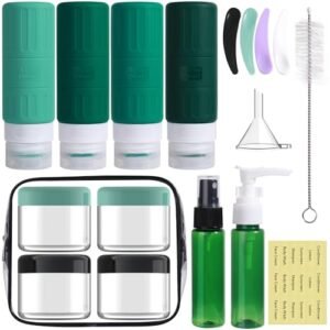 GLAMFIELDS Travel Bottles for Toiletries,TSA Approved 3.3oz Size LeakProof Silicone Toiletry Containers for Shampoo, Conditioner,Easy to Squeeze,Portable Travel Essentials for Lotion(18 Pack) Green