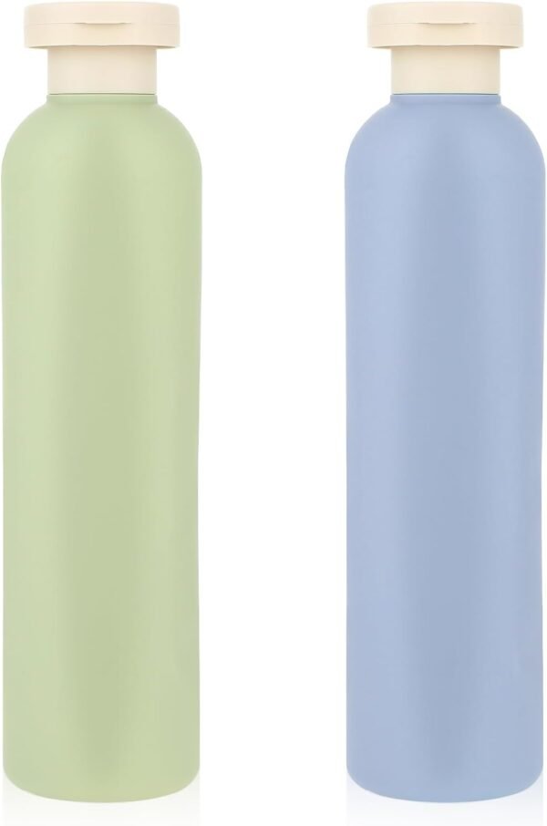 Squeeze Bottles 2 Pack Refillable Plastic Travel Containers Empty Bottles With Disc Top Flip Cap Travel Accessories for Shampoo Creams Lotion Conditioner (Green Blue, 260ML)