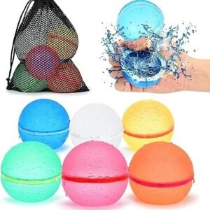 98K Reusable Water Balloons 6Pcs with Mesh Bag, Self Sealing Silicone Ball Latex-Free, No Clean Hassle, Easy to Fill, Summer Water Toys Swimming Pool Beach Park Yard Outdoor Games Party Supplies