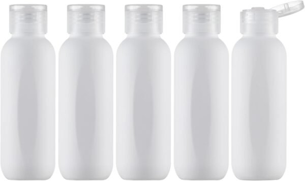 3.4 oz Travel Bottles for Toiletries, Empty Plastic Shampoo Bottle (5PCS) Small Size Container Tsa Approved (100ml, White)