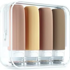 Travel Bottles for Toiletries, Tsa Approved 3oz Portable Travel Bottles, BPA Free Leak Proof Squeezable Silicone Travel Size Containers, Travel Accessories with Clear Toiletry Bag (4 Pack)