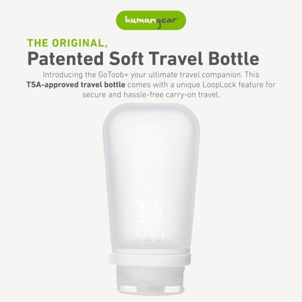 humangear GoToob+ (Large) | Refillable Silicone Travel Bottle | Locking Lid | Food-Safe Material | Clear, Large (3.4 fl.oz.; 100ml) - Image 2