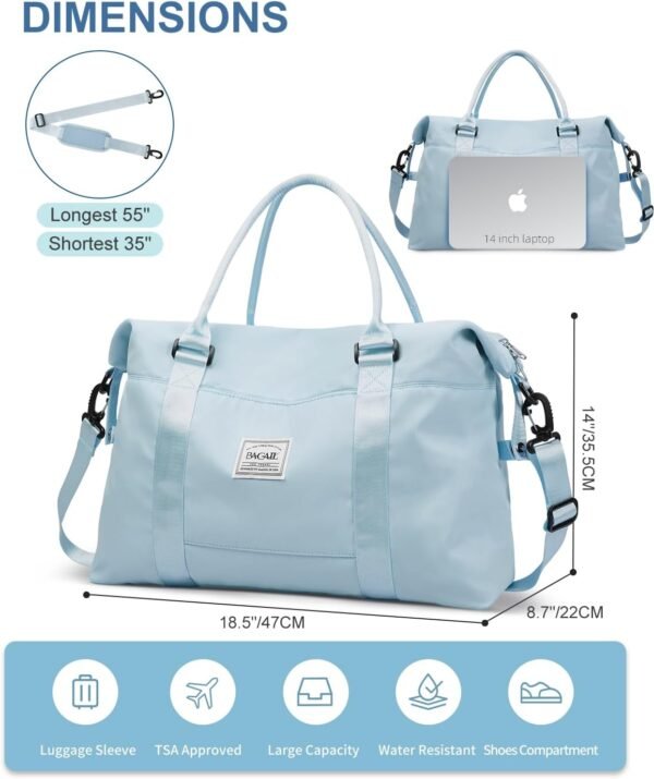 BAGAIL Travel Duffel Bag, Weekender Bags for Women, Overnight Gym Carry On Tote Bag with Wet Pocket, Hospital Mom Bag for Labor and Delivery - Light Blue - Image 6