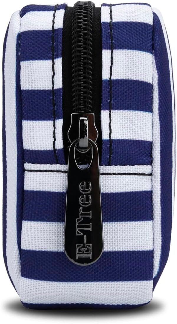 E-Tree 7 inch Canvas Zippered Small Bag, Mini Travel Makeup Carrying Case, Cosmetic Bag, Portable Electronics Accessories Organize, Little Pouch for Purse, Stripe - Image 4