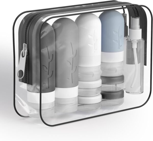 16 Pack Travel Size Toiletries Kits - Leak Proof TSA Approved Travel Bottles for Toiletries Essential - BPA Free Travel Containers for Shampoo, Conditioner, Lotion (16 Pcs/Black)