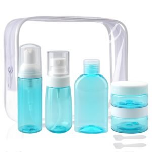 Cosywell Travel Kit TSA Approved Toiletry Bottles 5 Pack Travel Size Containers Leakproof Plastic Cream Jars Refillable Spray Bottle Cream Lotion Travel Essential Toiletries(Green)