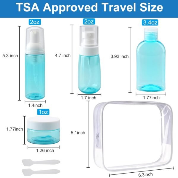 Cosywell Travel Kit TSA Approved Toiletry Bottles 5 Pack Travel Size Containers Leakproof Plastic Cream Jars Refillable Spray Bottle Cream Lotion Travel Essential Toiletries(Green) - Image 2