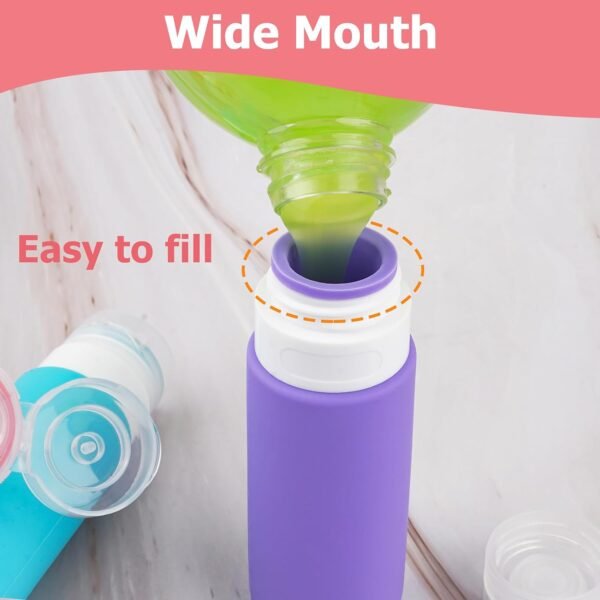 Travel Bottles for Toiletries 4 Pack 3oz Tsa Approved Auto-Rebound Travel Size Containers Squeezable BPA Free Leak Proof Refillable Silicone Travel Accessories Toiletry Bag,Label,Brush - Image 5