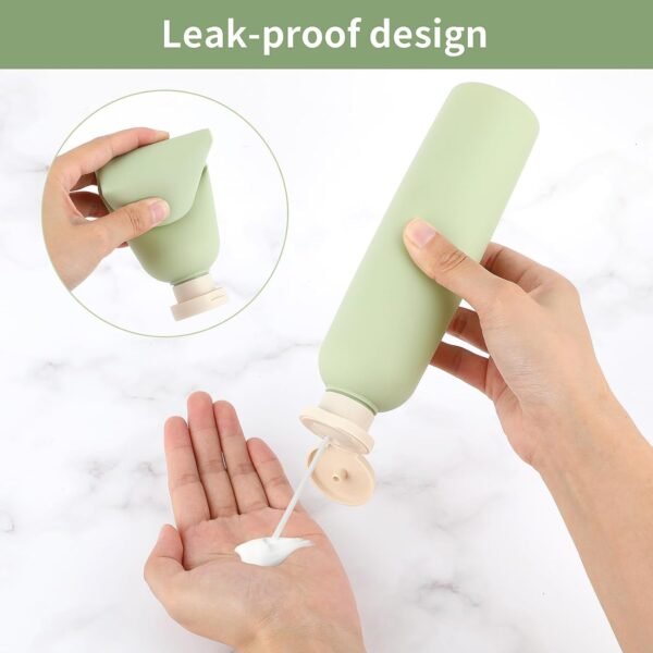 Squeeze Bottles 2 Pack Refillable Plastic Travel Containers Empty Bottles With Disc Top Flip Cap Travel Accessories for Shampoo Creams Lotion Conditioner (Green Blue, 260ML) - Image 3
