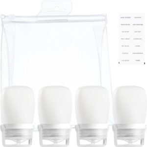RONRONS Silicone Travel Bottles, 1oz Travel Bottles for Toiletries Small Strap Leak Proof Travel Toiletry Bottles, TSA Approved Container for Shampoo Conditioner (4 Pieces)