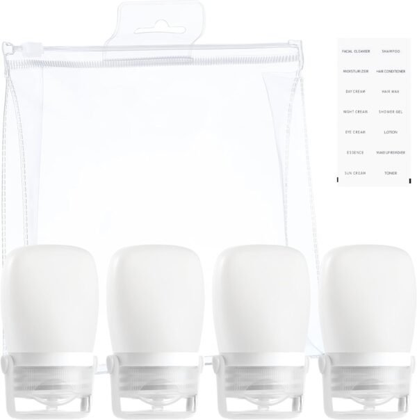 RONRONS Silicone Travel Bottles, 1oz Travel Bottles for Toiletries Small Strap Leak Proof Travel Toiletry Bottles, TSA Approved Container for Shampoo Conditioner (4 Pieces)