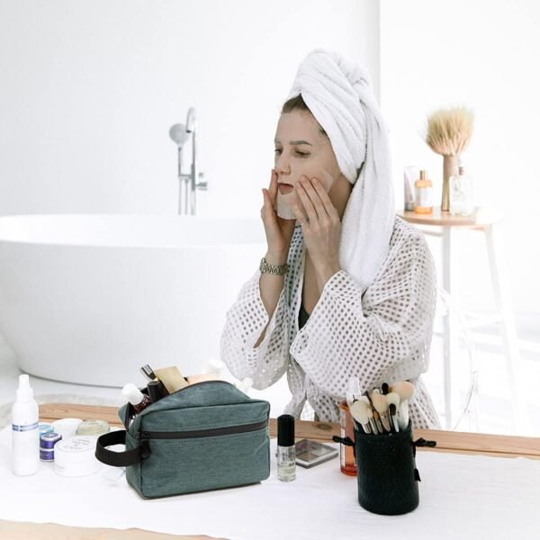 FUNSEED Travel Toiletry Bag for Women and Men, Water-resistant Shaving Bag for Toiletries Accessories, Foldable Storage Bags with Divider and Handle for Cosmetics Toiletries Brushes Tools (Gray) - Image 4