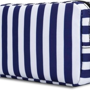 E-Tree 7 inch Canvas Zippered Small Bag, Mini Travel Makeup Carrying Case, Cosmetic Bag, Portable Electronics Accessories Organize, Little Pouch for Purse, Stripe