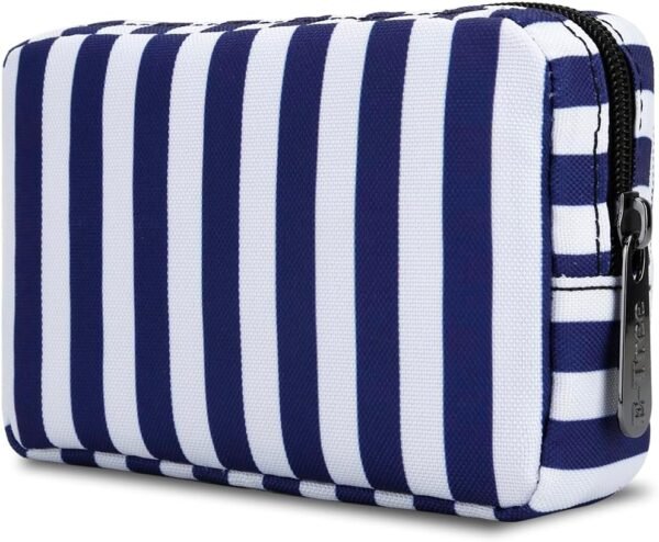 E-Tree 7 inch Canvas Zippered Small Bag, Mini Travel Makeup Carrying Case, Cosmetic Bag, Portable Electronics Accessories Organize, Little Pouch for Purse, Stripe