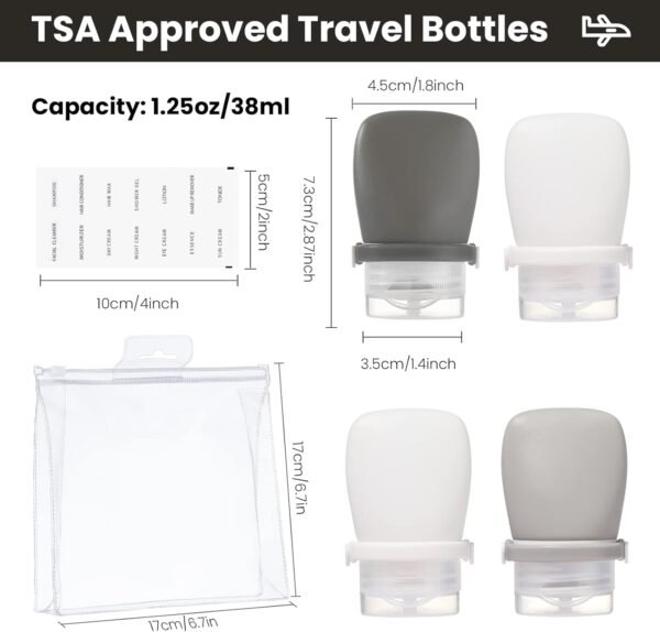 RONRONS 1oz Silicone Travel Bottles, Travel Toiletry Bottles Small TSA Approved Travel Bottles for Toiletries, Leak Proof Shampoo Conditioner Travel Essentials for Men (4 Pieces) - Image 2