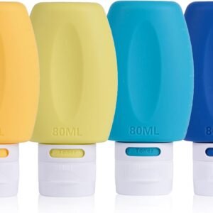 JaneJu Travel Bottles for Toiletries, TSA Approved 3oz 4 Pack Travel Size Containers, Refillable Leak Proof BPA Free Silicone Squeezable Travel Accessories for Shampoo Conditioner Lotion