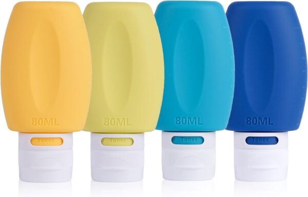 JaneJu Travel Bottles for Toiletries, TSA Approved 3oz 4 Pack Travel Size Containers, Refillable Leak Proof BPA Free Silicone Squeezable Travel Accessories for Shampoo Conditioner Lotion