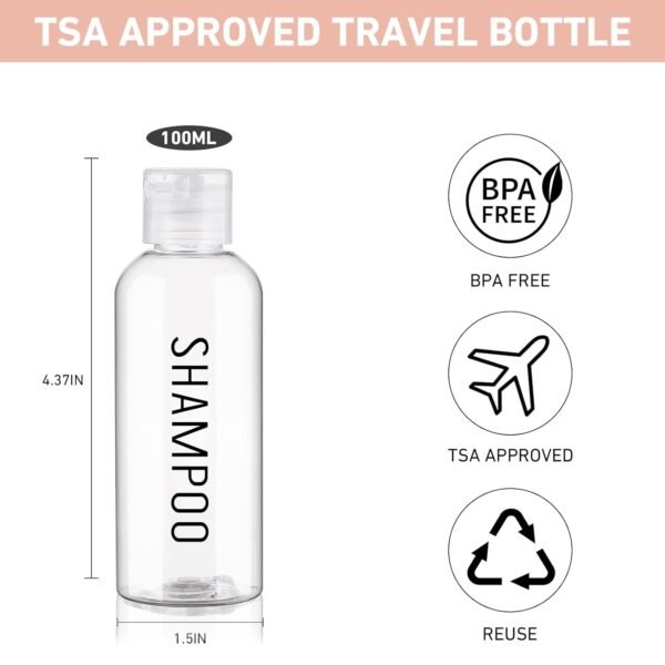 Travel Bottles for Toiletries 6 Pack 3.4oz TSA Approved Travel Size Containers Leak Proof Travel Shampoo Bottles Squeezable Empty Plastic Toiletry Bottles Small Travel Essentials(Clear) - Image 3