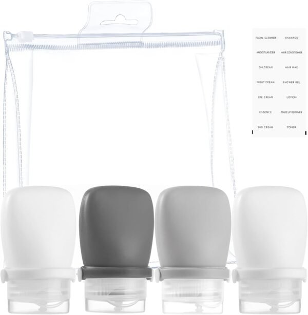 RONRONS 1oz Silicone Travel Bottles, Travel Toiletry Bottles Small TSA Approved Travel Bottles for Toiletries, Leak Proof Shampoo Conditioner Travel Essentials for Men (4 Pieces)