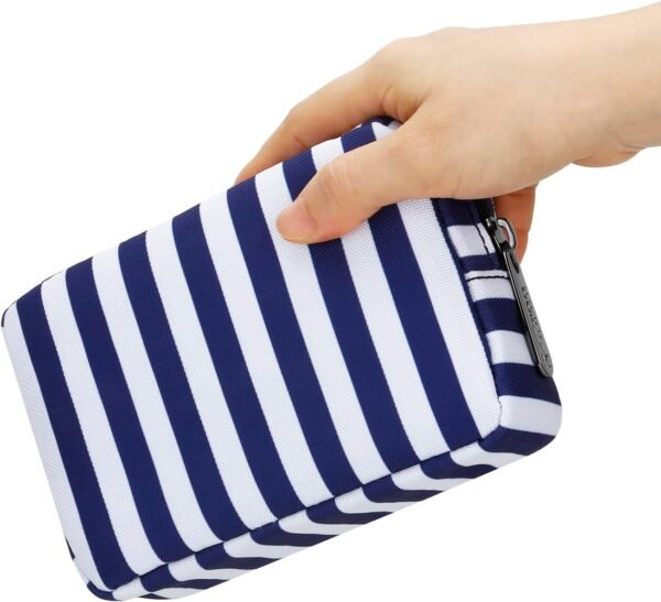 E-Tree 7 inch Canvas Zippered Small Bag, Mini Travel Makeup Carrying Case, Cosmetic Bag, Portable Electronics Accessories Organize, Little Pouch for Purse, Stripe - Image 3