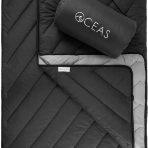 Oceas Outdoor Waterproof Stadium Blanket - Thicker Weather Proof and Windproof Blankets for Camping, Sporting Events, Picnic and Car Use - 100% Waterproof Insulated Blanket and Throws (Puffy, Black)