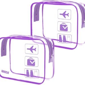TSA Approved Clear Travel Toiletry Bag wih Zippers Carry-on Travel Accessories Quart Size Toiletries Cosmetic Pouch Makeup Bags for Men and Women (2pcs Purple)