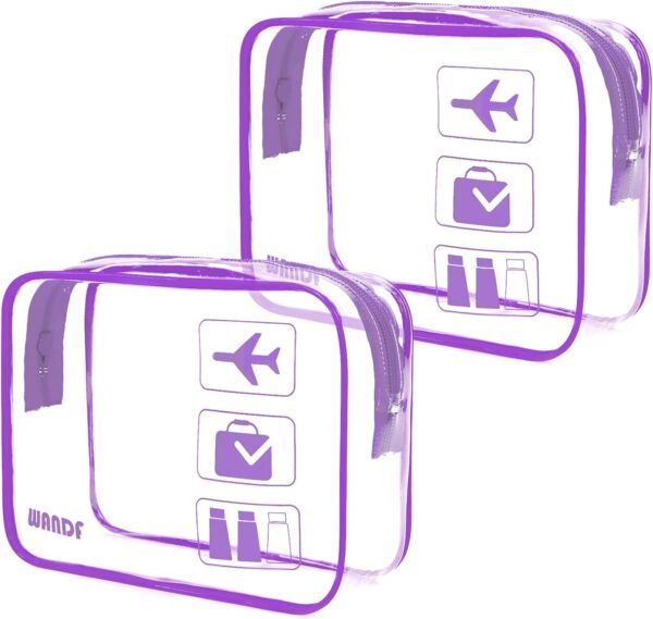 TSA Approved Clear Travel Toiletry Bag wih Zippers Carry-on Travel Accessories Quart Size Toiletries Cosmetic Pouch Makeup Bags for Men and Women (2pcs Purple)