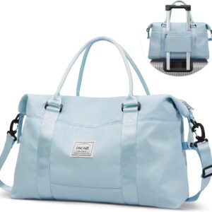 BAGAIL Travel Duffel Bag, Weekender Bags for Women, Overnight Gym Carry On Tote Bag with Wet Pocket, Hospital Mom Bag for Labor and Delivery - Light Blue