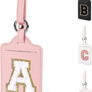 Initial Letter Luggage Tag A for Suitcases TSA Approved, PU Leather Personalized A-Z Luggage Tags with Privacy Cover Name Card, Pink Cute Monogrammed Funny Luggage Tag for Women Kids(1 Pack Letter A)