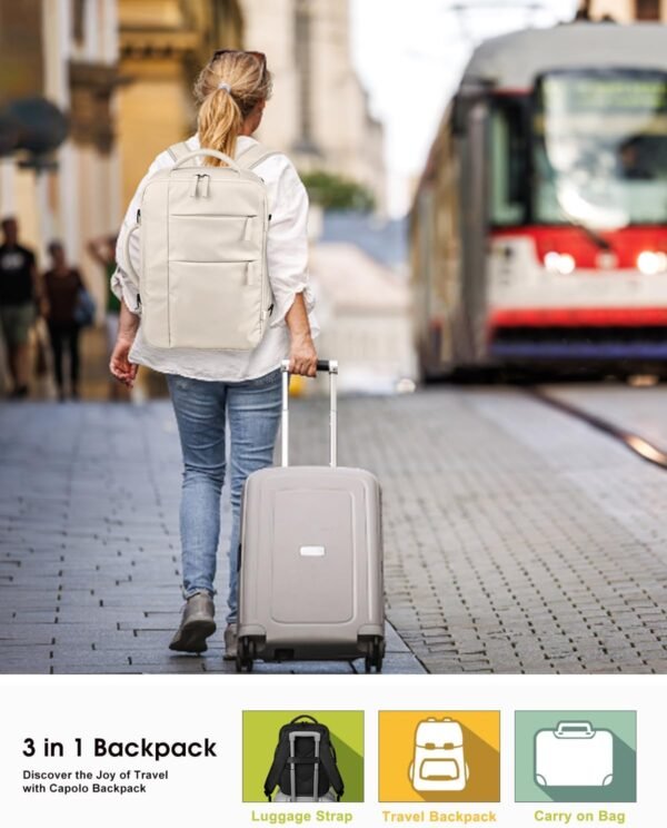 Travel Backpack for Women Men Waterproof Laptop Backpack Airlines Approved Carry On Backpack Bag Computer Bookbag for Business, Work, Traveling Fits 15.6 Inch Laptop(Beige) - Image 2