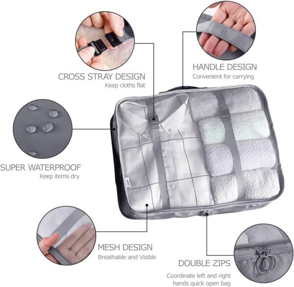 8 Set Packing Cubes for Suitcases Travel Luggage Packing Organizers,Travel Essentials Luggage Organizer for Travel Accessories Shoe Bag Tioletry Bag Laundry Bag（Grey） - Image 3