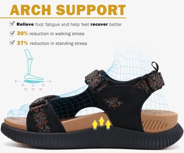 KuaiLu Womens Orthopedic Walking Sandals Recovery Sport Outdoor Hiking Water Sandles Thick Athletic Cushion Adjustable Strap Sandals with Comfortable Plantar Fasciitis Arch Support - Image 3