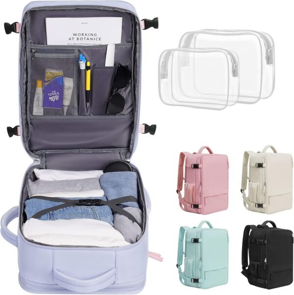 Travel Backpack for Women, Airline Approved Carry On Luggage As Personal Items, 17.3 inch Laptop Backpack, Waterproof Weekender Bag, Hiking Backpack(Purple) - Image 9