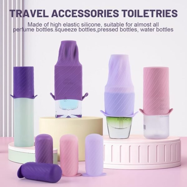 Bottle Covers for Travel, Elastic Sleeves for Leak Proofing, Travel Size Container Silicone toiletry sleeves, Leak Locks Travel Accessories for Shampoo Conditioner Wash Body Bottles (8pack) - Image 2