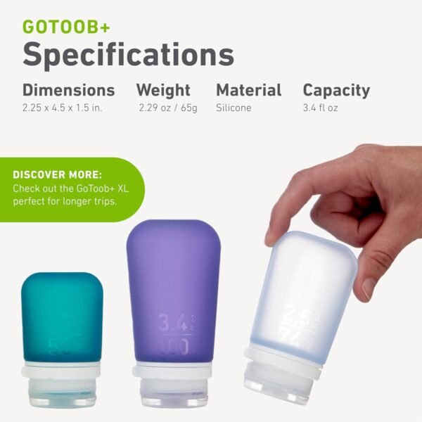 humangear GoToob+ (Large) | Refillable Silicone Travel Bottle | Locking Lid | Food-Safe Material | Clear, Large (3.4 fl.oz.; 100ml) - Image 5