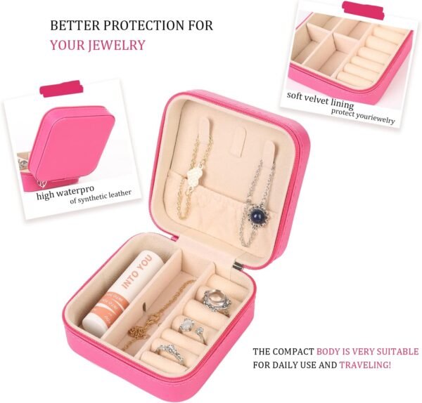 KElofoN Travel jewelry Organizer Travel jewelry case Travel Jewelry box Small Jewelry Organizer Box for Girls Women(1, Rosy) - Image 4