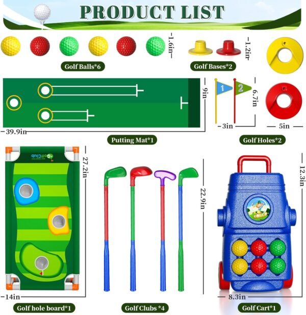 Doloowee Kids Golf Clubs, 2 in 1 Toddler Golf Set with Golf Board, Putting Mat, 6 Balls, Indoor Outdoor Sport Toys Birthday Gifts for Boys Girls 3 4 5 6 Years Old - Image 3