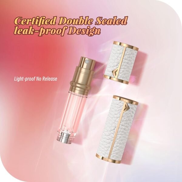 Perfume Travel Refillable Bottle,Genuine Leather Bottom-Filling Perfume Dispenser,Mini Cologne Atomizer Sprayer,Spray Bottles Portable Pocket Size for Cruise Car Trip Purse Gift 5ml (White) - Image 3