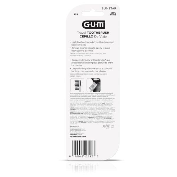 GUM Folding Travel Toothbrush, Compact Head + Tongue Cleaner, Soft Bristled Travel Toothbrushes for Adults, 2ct - Image 6