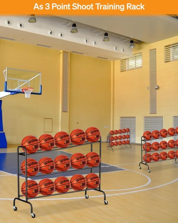 Basketball Rack Ball Stand Holder - EXTCCT Tilt Ball Training Equipment Shooting Rolling Storage Cart with Wheels Sports Outdoor Volleyball Soccer Football Garage Organizer Basketball Accessories - Image 4