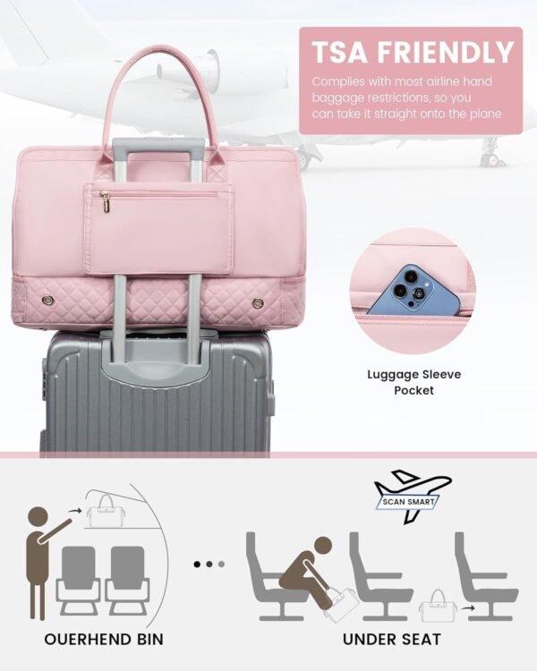 LOVEVOOK Weekender Bags for Women Travel Duffle Bag with Shoe Compartment, Carry on Overnight Bag 3 Pcs Set - Image 6