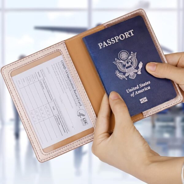 TIGARI Passport Holder Wallet, and Vaccine Card Combo, Slim Travel Accessories Bag for Women Men, Leather Cover Protector with Waterproof Slot - Image 5