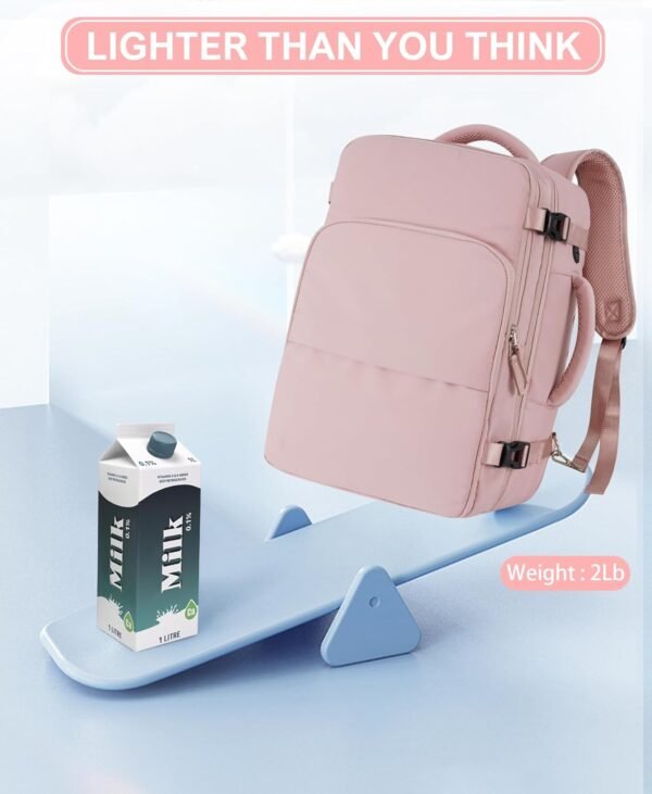 Travel Backpack, Carry On Backpack for Women, Airline Approved Personal Item Bag, Lightweight Weekender Bag, Laptop Backpack Hiking Business Casual Gym Daypack, Pink - Image 3