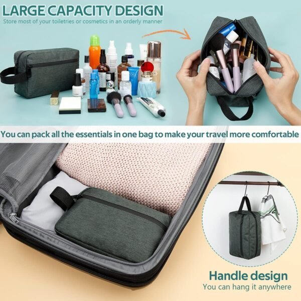 FUNSEED Travel Toiletry Bag for Women and Men, Water-resistant Shaving Bag for Toiletries Accessories, Foldable Storage Bags with Divider and Handle for Cosmetics Toiletries Brushes Tools (Gray) - Image 3