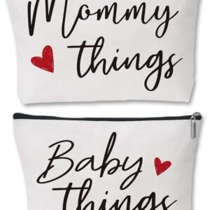 Best Expecting Mom Gifts,Mommy And Baby Canvas Pouch Set,New Mother Keepsake For New Mothers And Expecting Moms,Modern Neutral Cosmetic And Accessory Bags,Matching Travel Cases,Set of 2